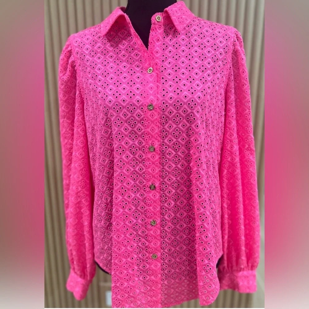 Lilly Pulitzer Bright Pink Eyelet Blouse - Picture 2 of 11
